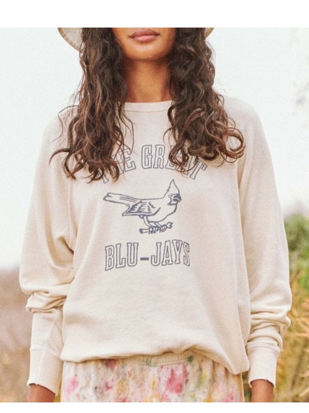 🤍 The GREAT Blu Jays Crewneck Sweatshirt Size 0 Cream Blue Cotton
